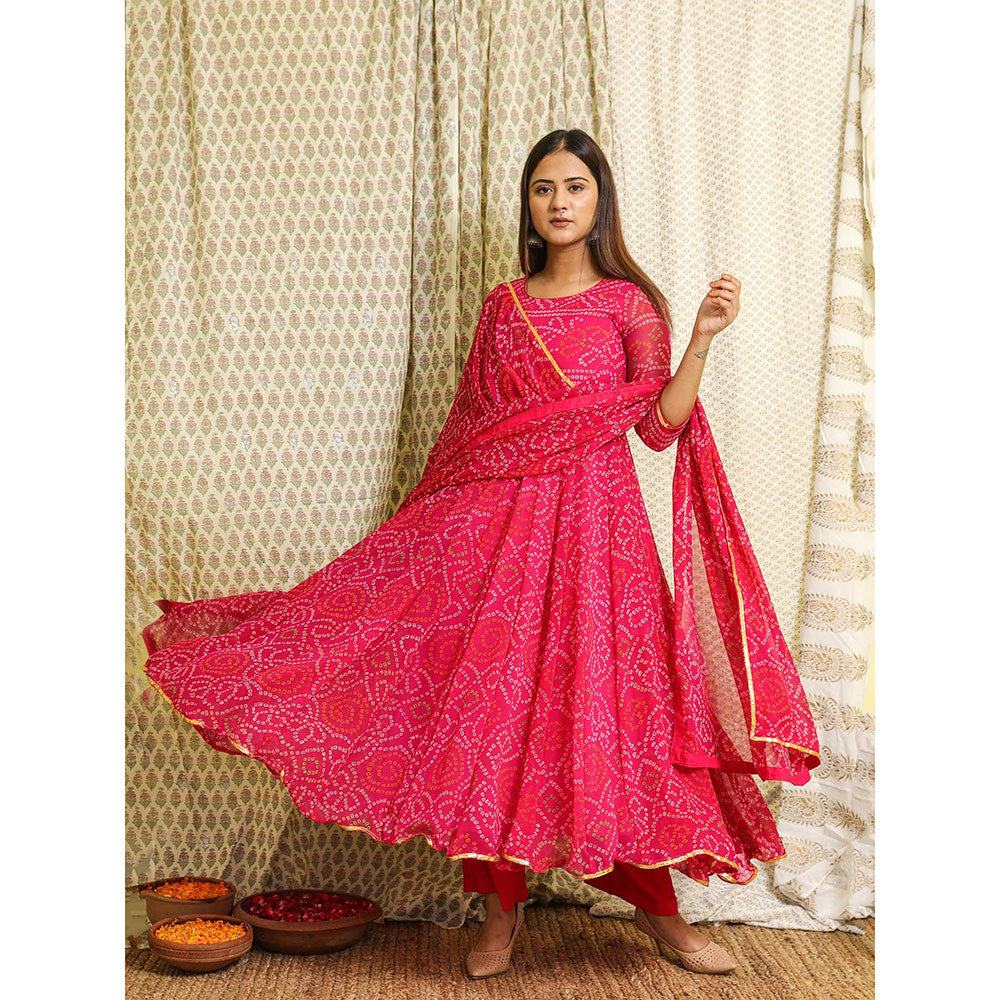 Gulabo Jaipur Pink Georgette Kurta With Pant & Dupatta (Set of 3)