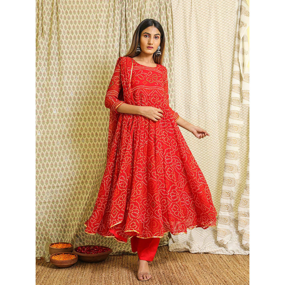 Gulabo Jaipur Red Georgette Kurta With Pant & Dupatta (Set of 3)