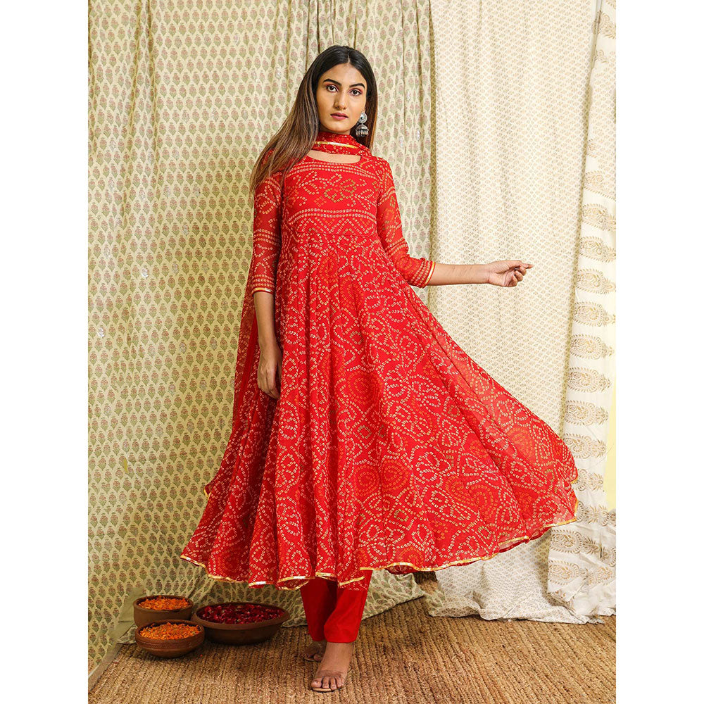 Gulabo Jaipur Red Georgette Kurta With Pant & Dupatta (Set of 3)
