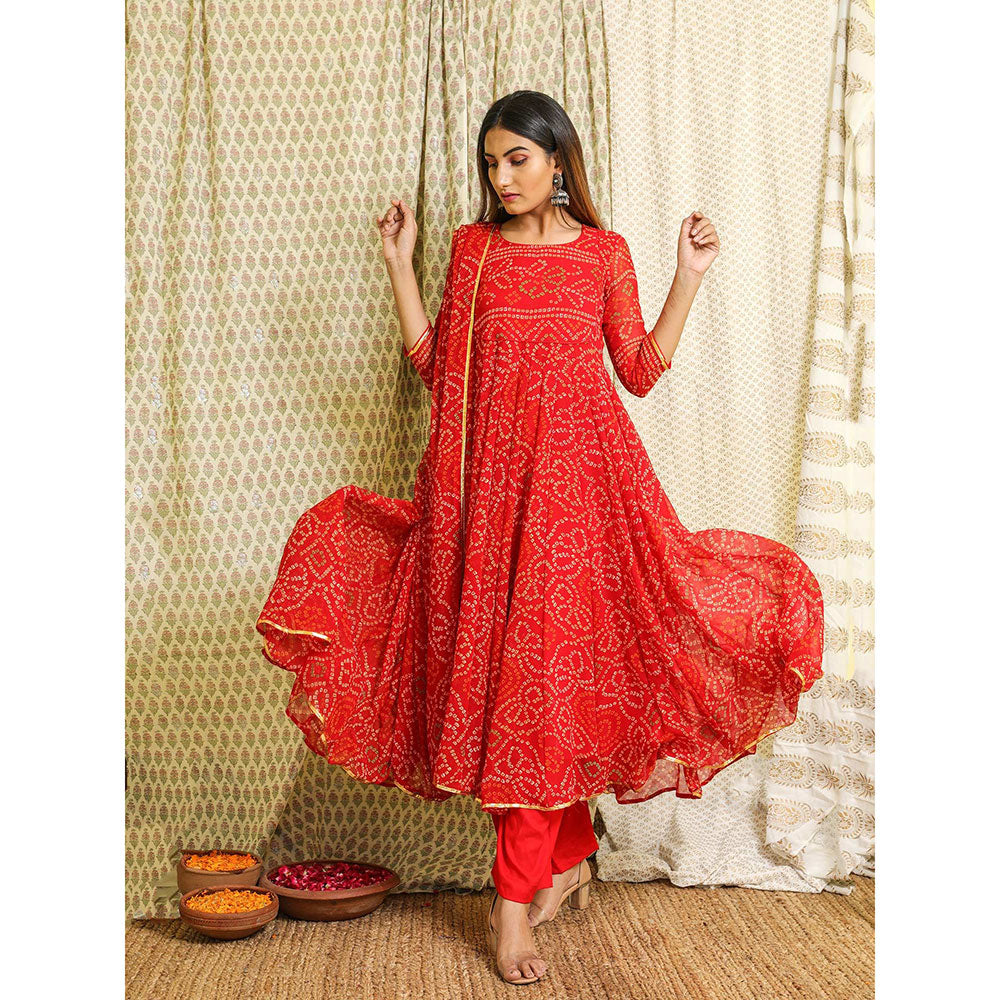 Gulabo Jaipur Red Georgette Kurta With Pant & Dupatta (Set of 3)