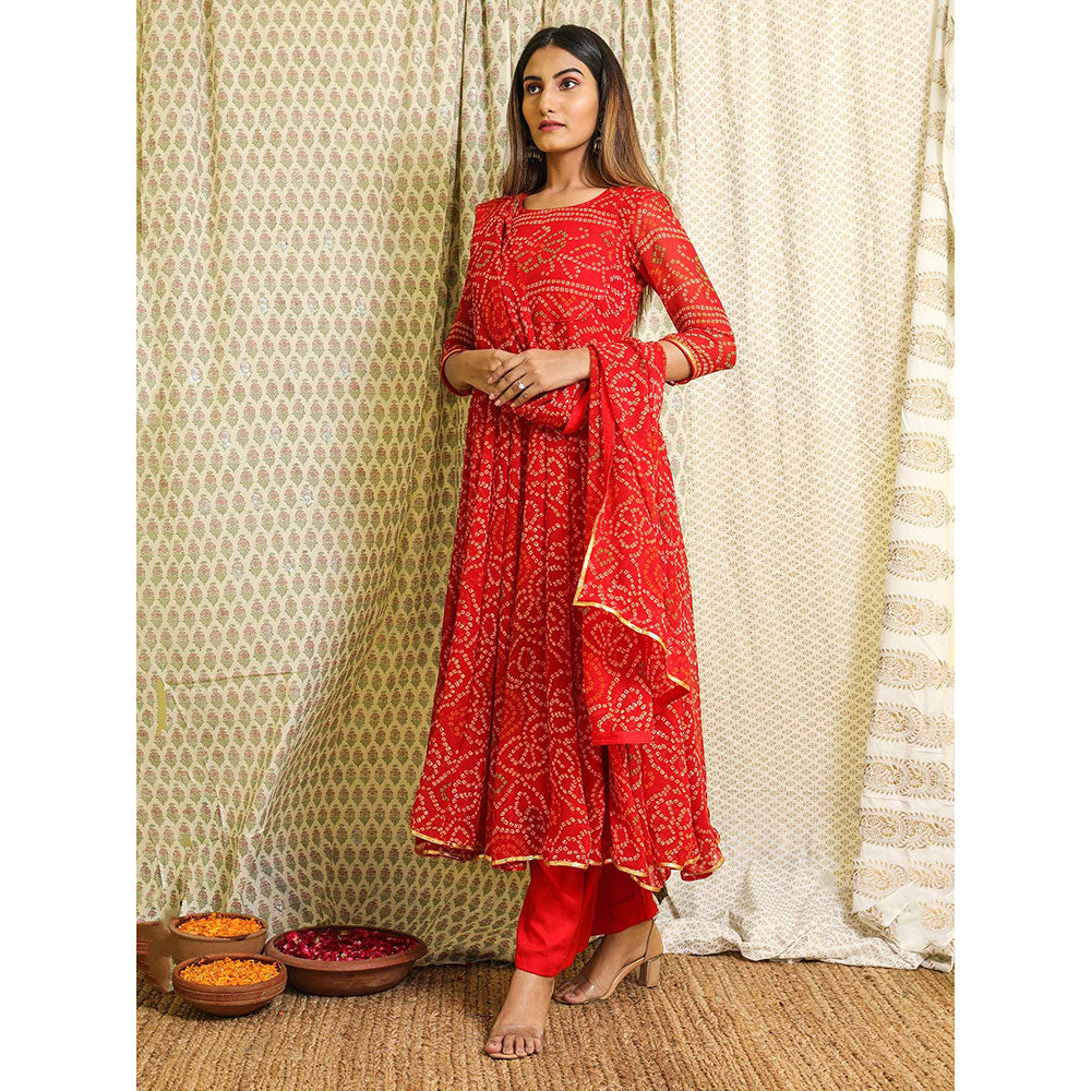 Gulabo Jaipur Red Georgette Kurta With Pant & Dupatta (Set of 3)
