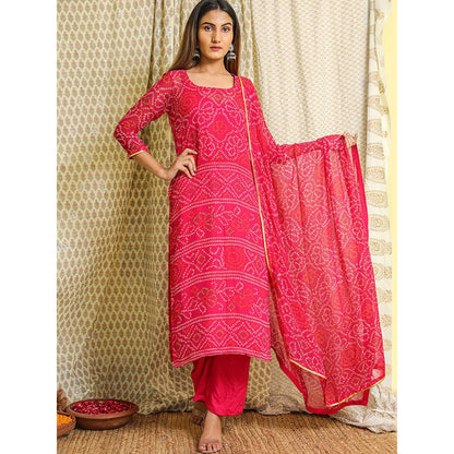 Gulabo Jaipur Pink Georgette Kurta With Cotton Pant & Dupatta (Set of 3)