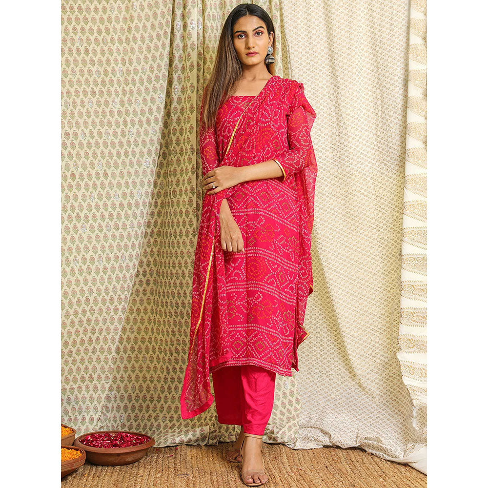 Gulabo Jaipur Pink Georgette Kurta With Cotton Pant & Dupatta (Set of 3)