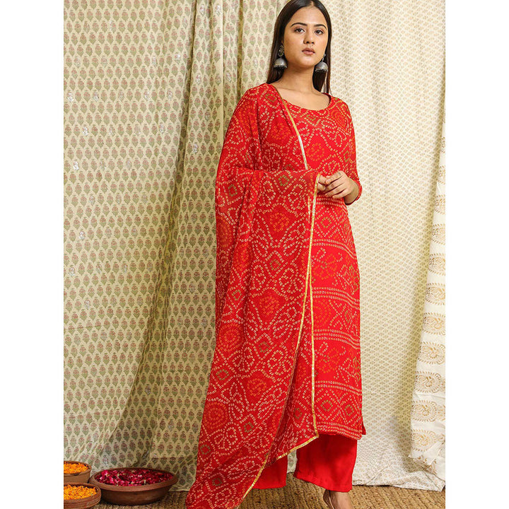 Gulabo Jaipur Red Georgette Kurta With Cotton Pant & Dupatta (Set of 3)