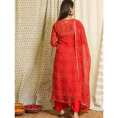 Gulabo Jaipur Red Georgette Kurta With Cotton Pant & Dupatta (Set of 3)