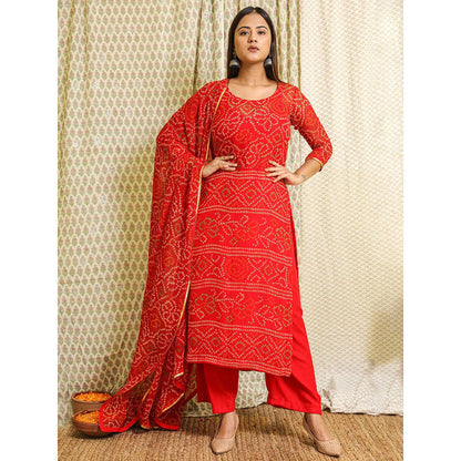 Gulabo Jaipur Red Georgette Kurta With Cotton Pant & Dupatta (Set of 3)