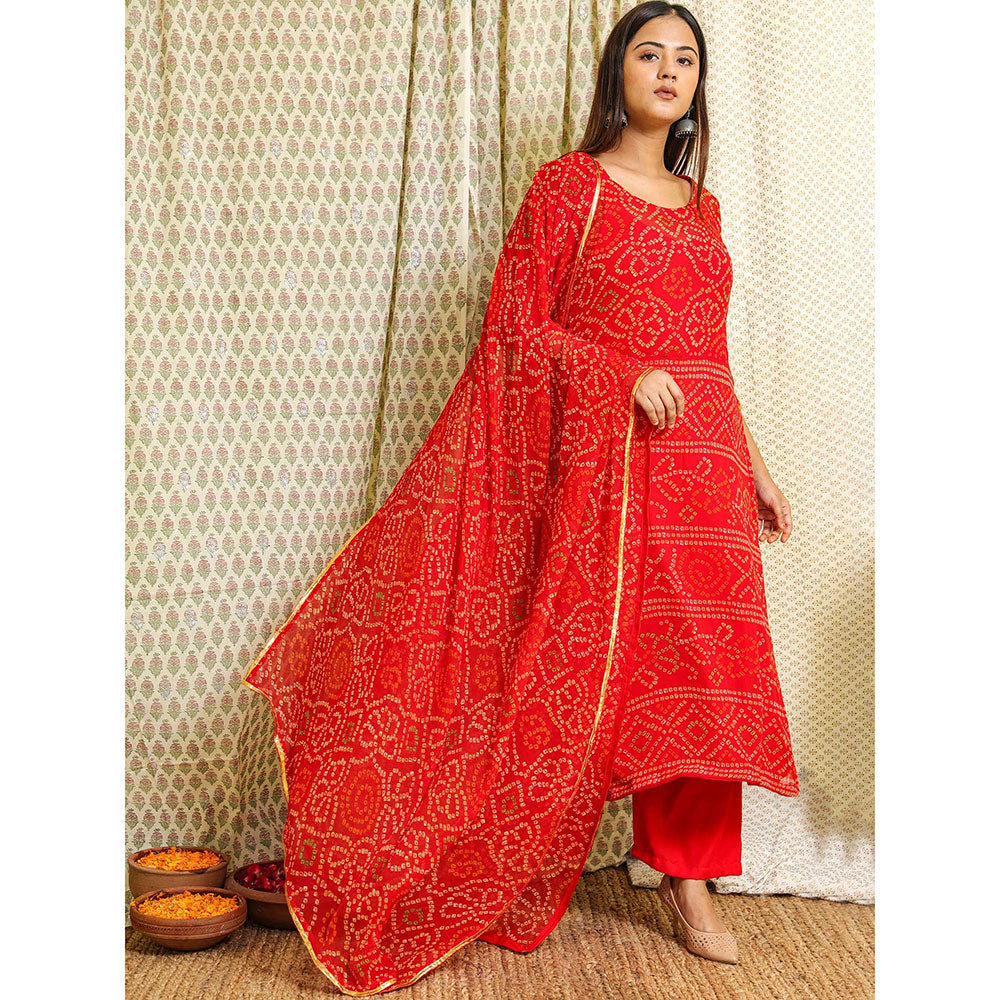 Gulabo Jaipur Red Georgette Kurta With Cotton Pant & Dupatta (Set of 3)