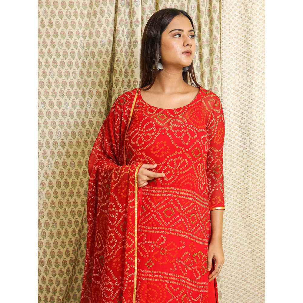 Gulabo Jaipur Red Georgette Kurta With Cotton Pant & Dupatta (Set of 3)