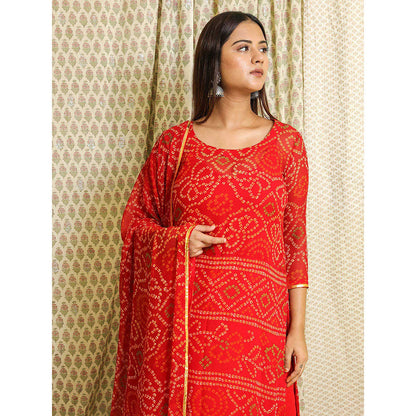 Gulabo Jaipur Red Georgette Kurta With Cotton Pant & Dupatta (Set of 3)