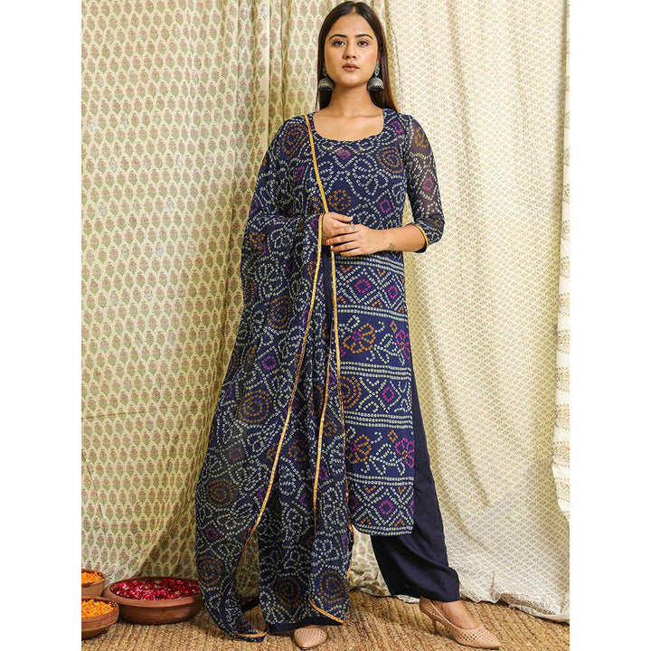 Gulabo Jaipur Blue Georgette Kurta With Cotton Pant & Dupatta (Set of 3)