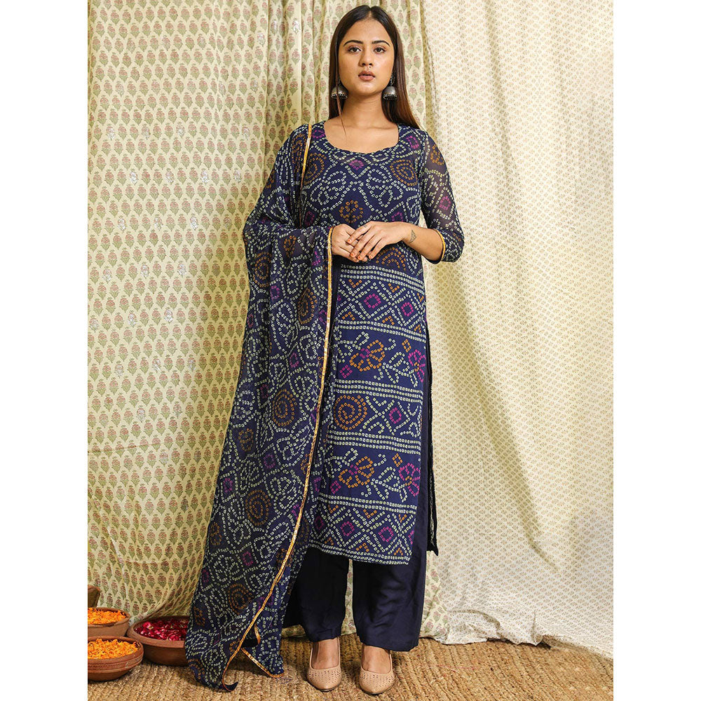 Gulabo Jaipur Blue Georgette Kurta With Cotton Pant & Dupatta (Set of 3)