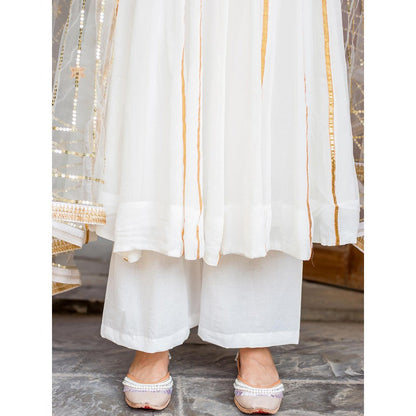 Gulabo Jaipur White Georgette Kurta With Pant & Net Golden Detailing Dupatta (Set of 3)