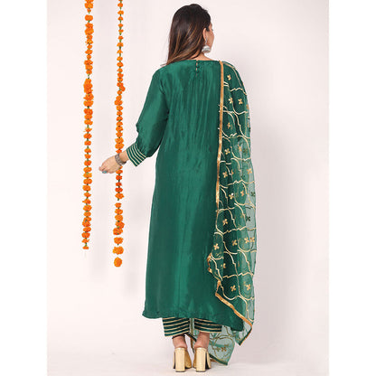 Gulabo Jaipur Green Opada Glass Organza Kurta With Pant & Full Jaal Work Dupatta (Set of 3)