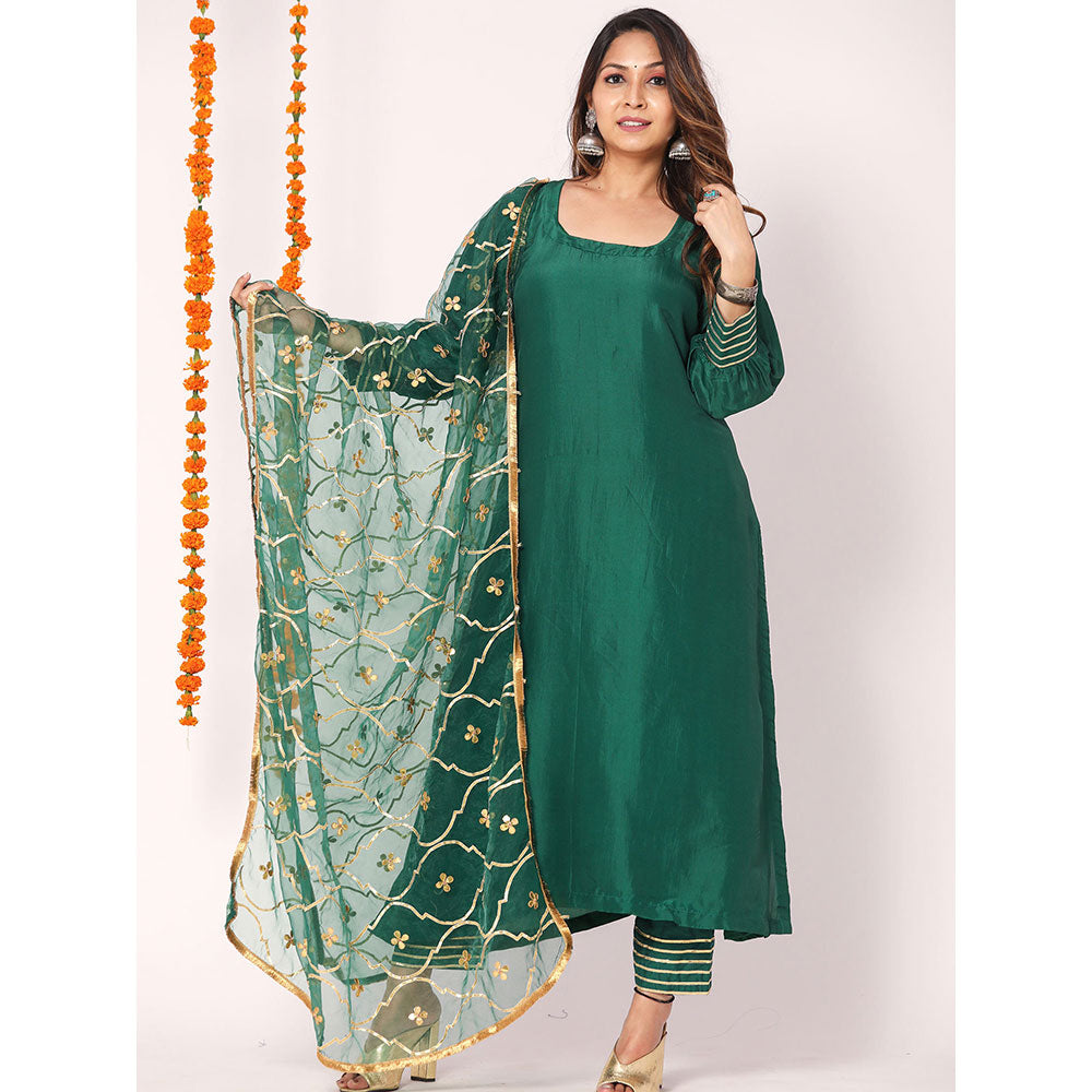 Gulabo Jaipur Green Opada Glass Organza Kurta With Pant & Full Jaal Work Dupatta (Set of 3)