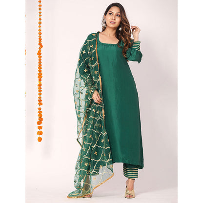 Gulabo Jaipur Green Opada Glass Organza Kurta With Pant & Full Jaal Work Dupatta (Set of 3)