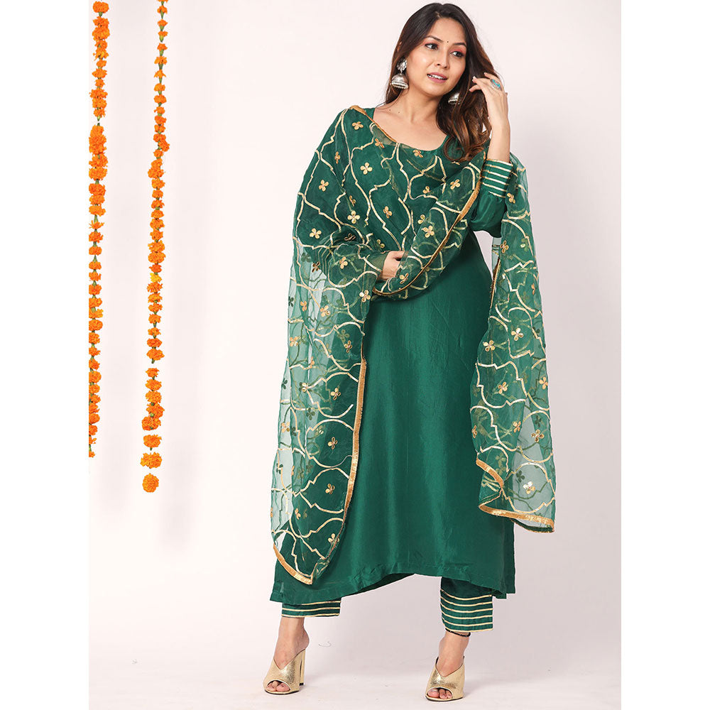 Gulabo Jaipur Green Opada Glass Organza Kurta With Pant & Full Jaal Work Dupatta (Set of 3)