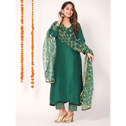 Gulabo Jaipur Green Opada Glass Organza Kurta With Pant & Full Jaal Work Dupatta (Set of 3)