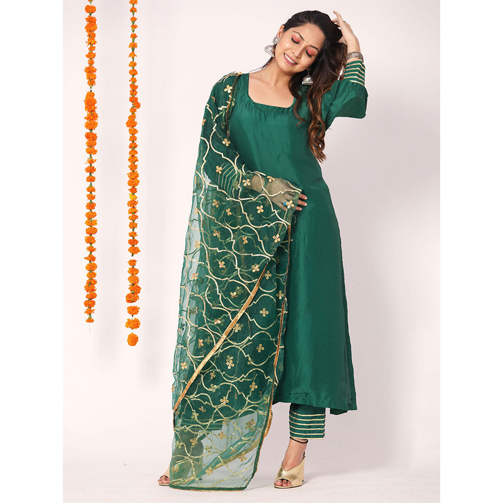 Gulabo Jaipur Green Opada Glass Organza Kurta With Pant & Full Jaal Work Dupatta (Set of 3)