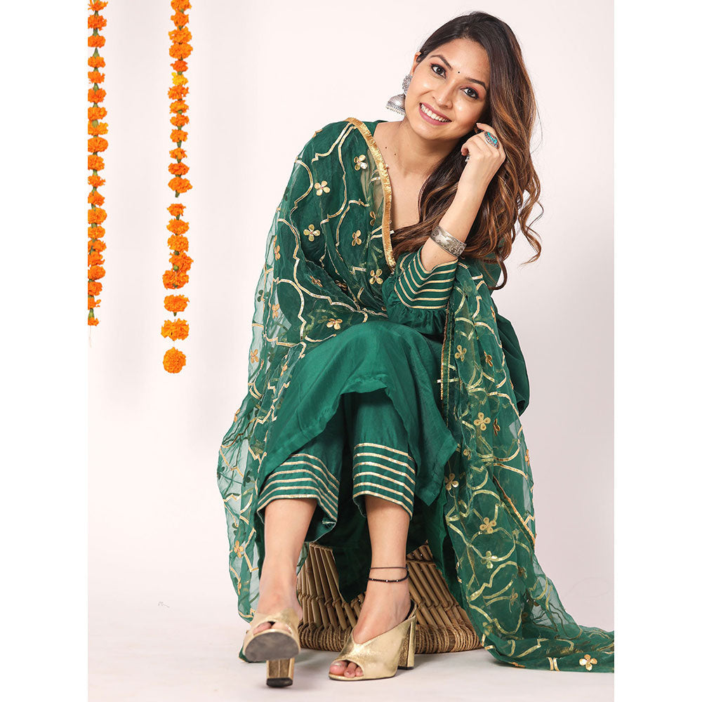 Gulabo Jaipur Green Opada Glass Organza Kurta With Pant & Full Jaal Work Dupatta (Set of 3)