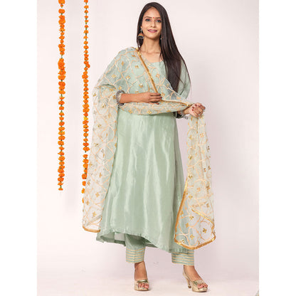 Gulabo Jaipur Blue Opada Glass Organza Kurta With Pant & Full Jaal Work Dupatta (Set of 3)