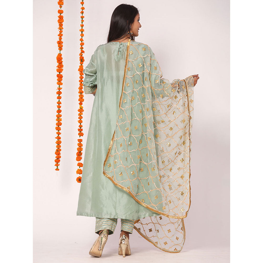 Gulabo Jaipur Blue Opada Glass Organza Kurta With Pant & Full Jaal Work Dupatta (Set of 3)