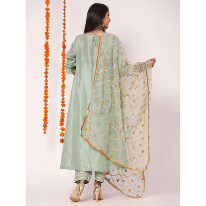 Gulabo Jaipur Blue Opada Glass Organza Kurta With Pant & Full Jaal Work Dupatta (Set of 3)