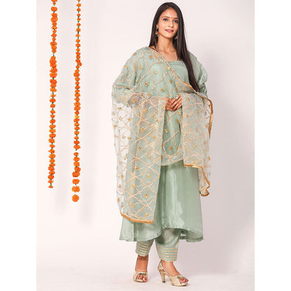 Gulabo Jaipur Blue Opada Glass Organza Kurta With Pant & Full Jaal Work Dupatta (Set of 3)