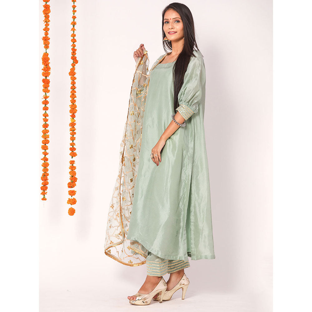 Gulabo Jaipur Blue Opada Glass Organza Kurta With Pant & Full Jaal Work Dupatta (Set of 3)