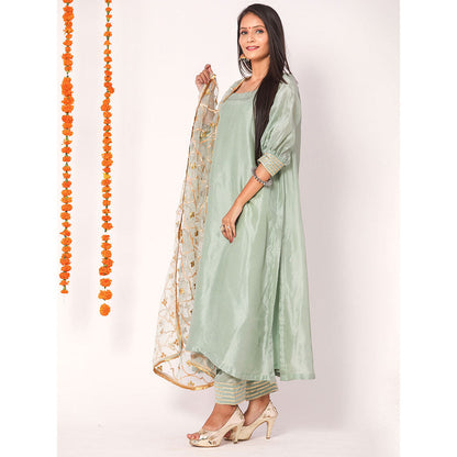 Gulabo Jaipur Blue Opada Glass Organza Kurta With Pant & Full Jaal Work Dupatta (Set of 3)