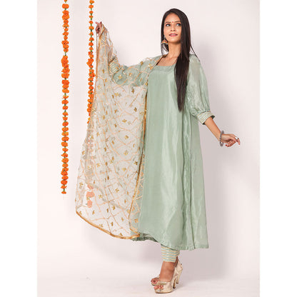 Gulabo Jaipur Blue Opada Glass Organza Kurta With Pant & Full Jaal Work Dupatta (Set of 3)
