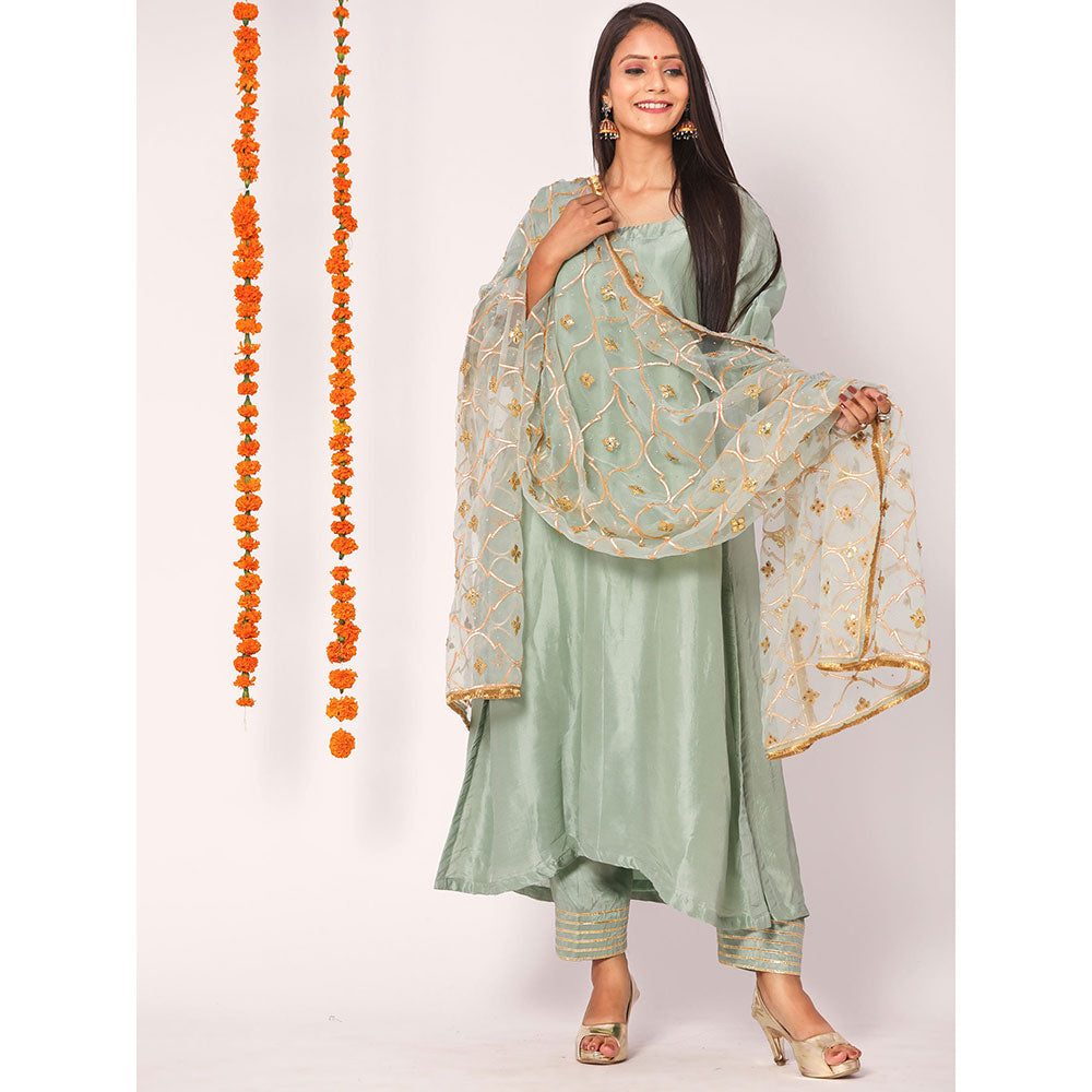 Gulabo Jaipur Blue Opada Glass Organza Kurta With Pant & Full Jaal Work Dupatta (Set of 3)
