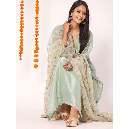Gulabo Jaipur Blue Opada Glass Organza Kurta With Pant & Full Jaal Work Dupatta (Set of 3)