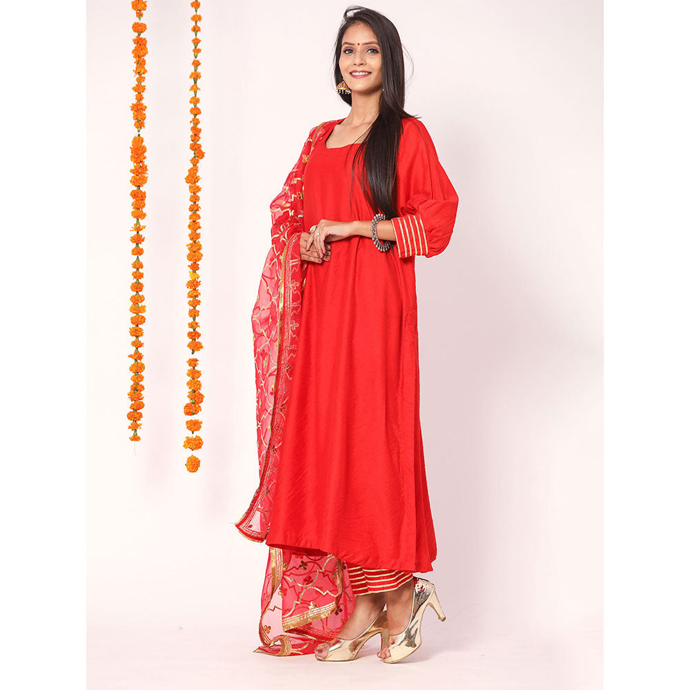 Gulabo Jaipur Red Opada Glass Organza Kurta With Pant & Full Jaal Work Dupatta (Set of 3)