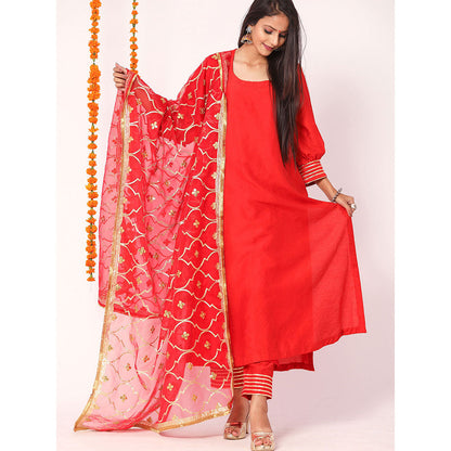 Gulabo Jaipur Red Opada Glass Organza Kurta With Pant & Full Jaal Work Dupatta (Set of 3)