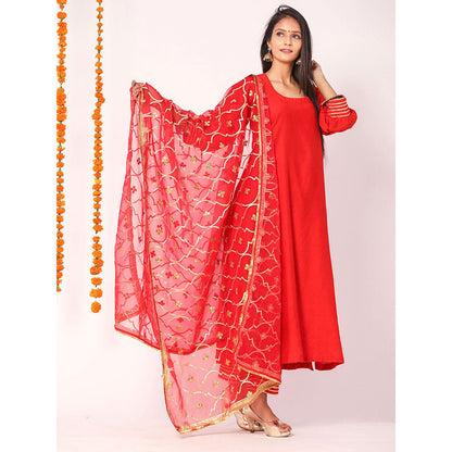 Gulabo Jaipur Red Opada Glass Organza Kurta With Pant & Full Jaal Work Dupatta (Set of 3)