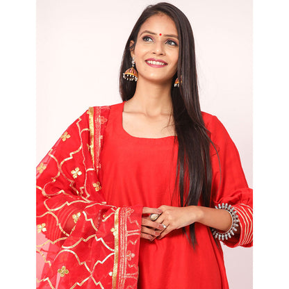 Gulabo Jaipur Red Opada Glass Organza Kurta With Pant & Full Jaal Work Dupatta (Set of 3)
