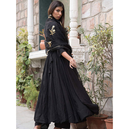 Gulabo Jaipur Black Mulmul Kurta With Pant & Organza Golden Detailing Dupatta (Set of 3)