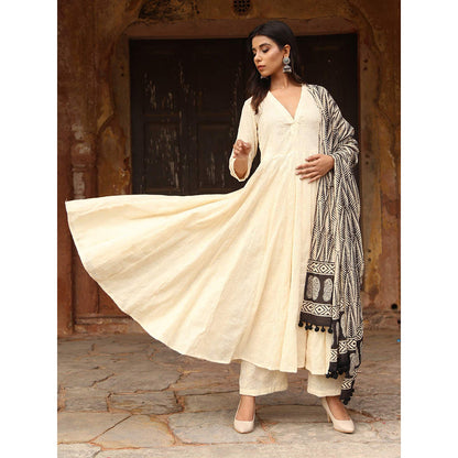 Gulabo Jaipur Maya Off White Chikan Kurta With Pant & Cotton Dupatta (Set of 3)