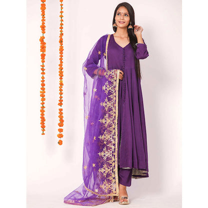Gulabo Jaipur Purple Mudaal Kurta With Pant & Organza And Gottapatti Work Dupatta (Set of 3)
