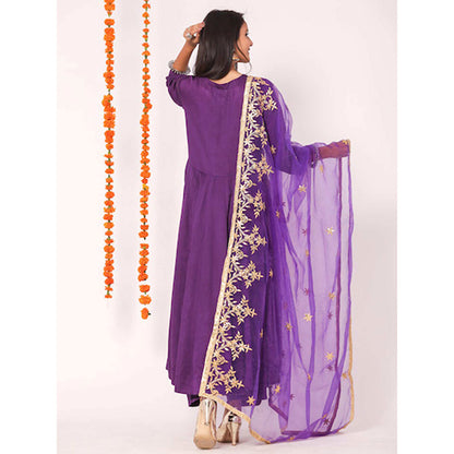 Gulabo Jaipur Purple Mudaal Kurta With Pant & Organza And Gottapatti Work Dupatta (Set of 3)