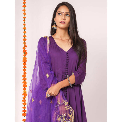 Gulabo Jaipur Purple Mudaal Kurta With Pant & Organza And Gottapatti Work Dupatta (Set of 3)