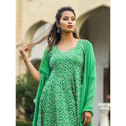 Gulabo Jaipur Green Cotton Anarkali With Pant & Chiffon Dupatta (Set of 3)