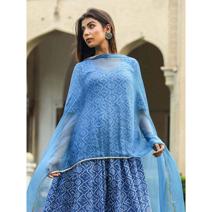 Gulabo Jaipur Blue Cotton Anarkali With Pant & Chiffon Dupatta (Set of 3)