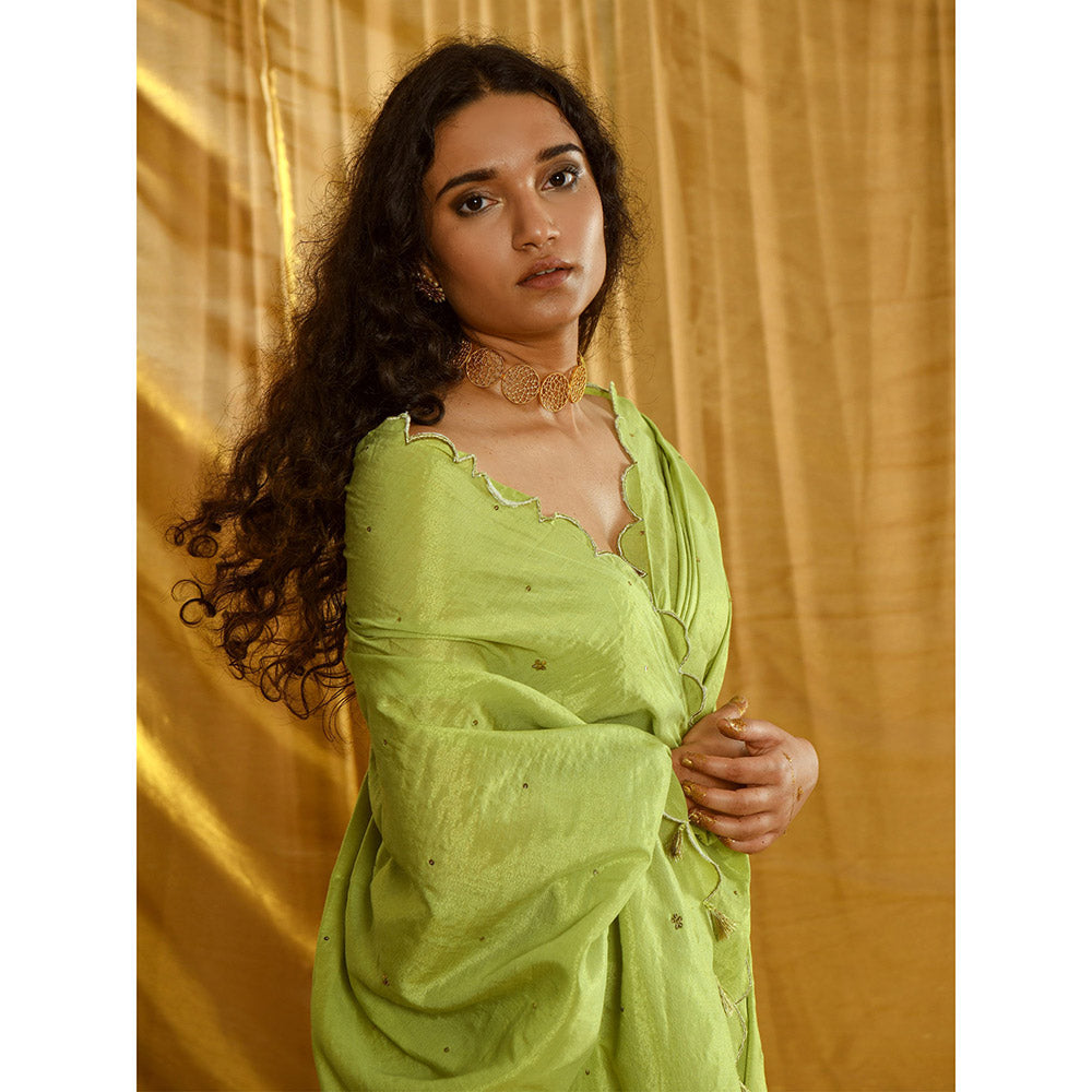 Gulaal Padmini Tissue Chanderi Sequin Saree Without Blouse