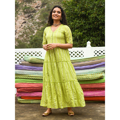 Gulaal Meir Green Tier Maxi Dress