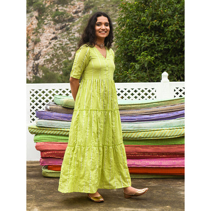 Gulaal Meir Green Tier Maxi Dress