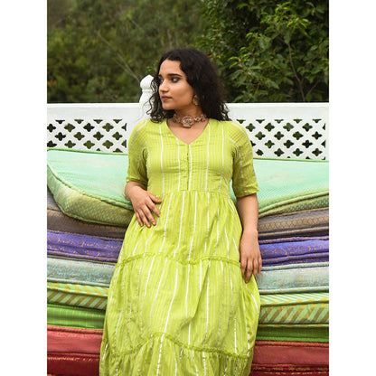 Gulaal Meir Green Tier Maxi Dress