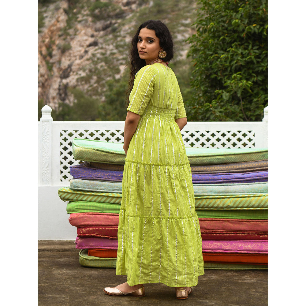 Gulaal Meir Green Tier Maxi Dress