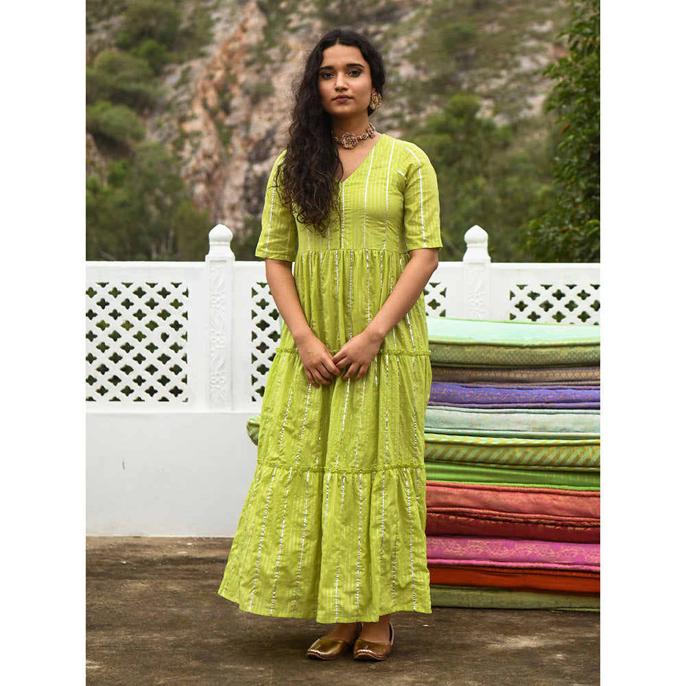Gulaal Meir Green Tier Maxi Dress