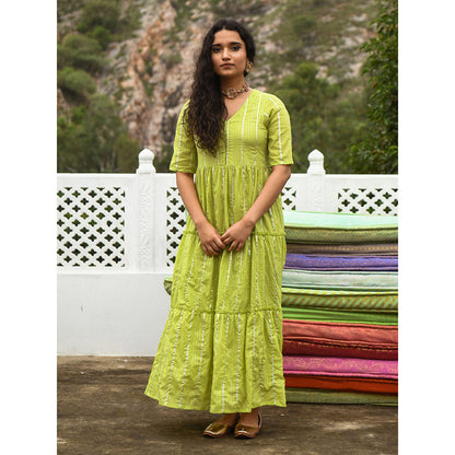 Gulaal Meir Green Tier Maxi Dress